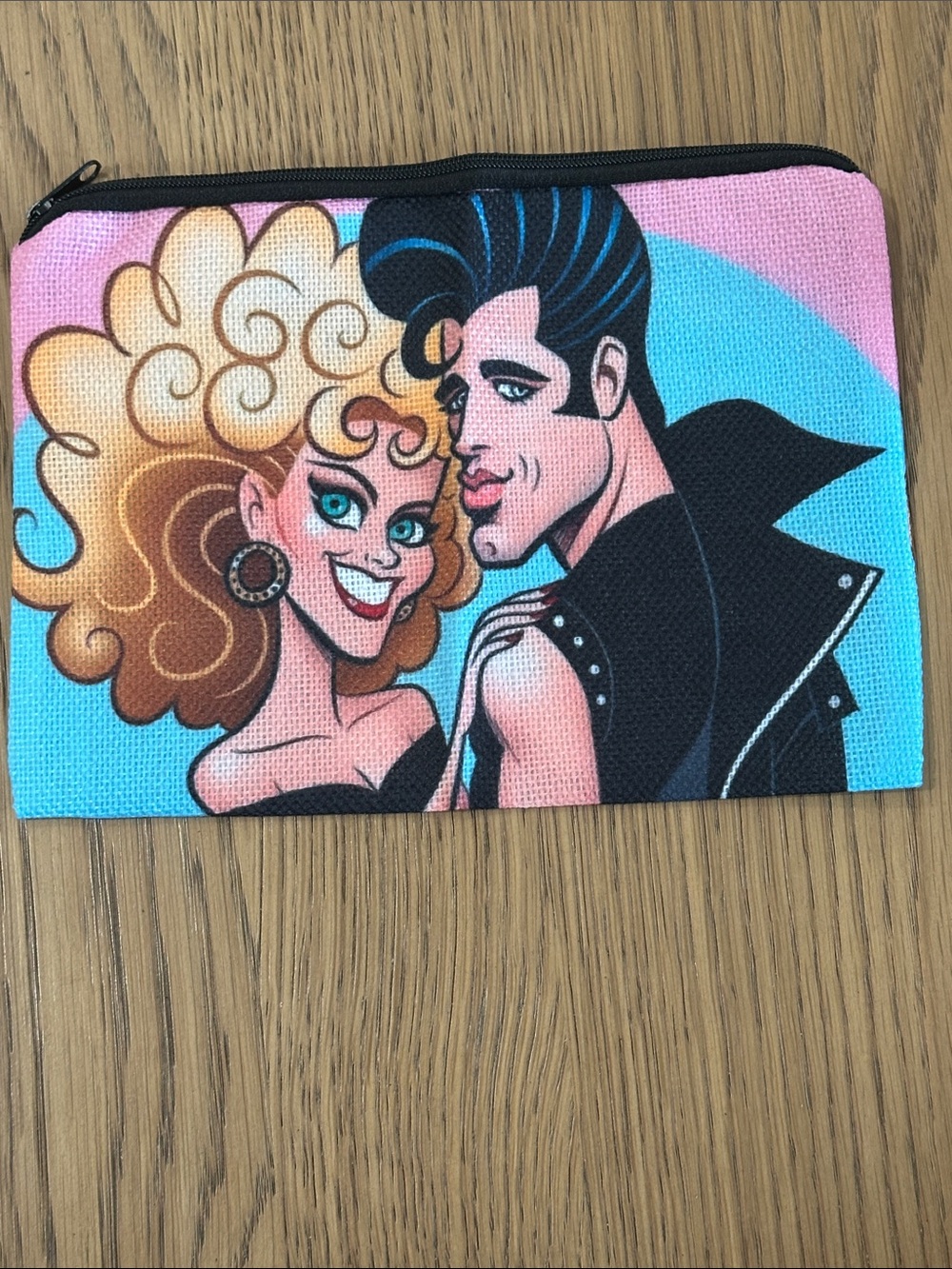 Pink & Blue Grease Sandy and Danny Graphic Zip Pouch